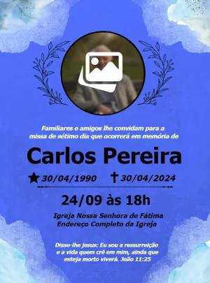 Convite Missa de Sétimo Dia com Foto Azul para Editar Online