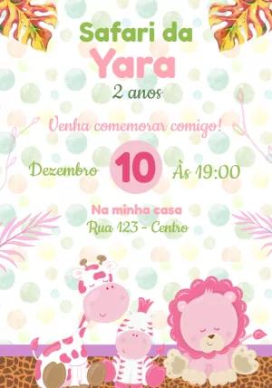 Convite Aniversário Safari Baby Menina para Editar Online