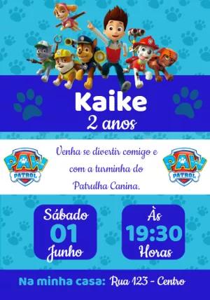 Convite de Aniversário Patrulha Canina para Editar Online