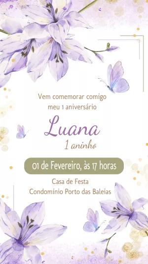 Convite Aniversário Jardim Encantado Lilás para Editar Online