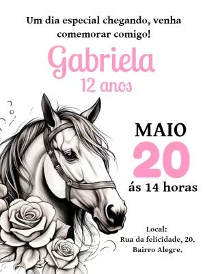 Convite Aniversário Cavalo Floral para Editar Online