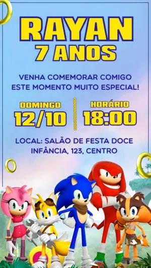 Convite Aniversário Sonic com Personagens para Editar Online