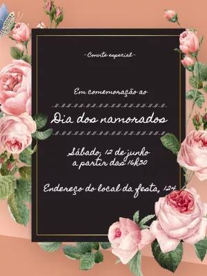 Convite Dia dos Namorados Floral Romântico para Editar Online