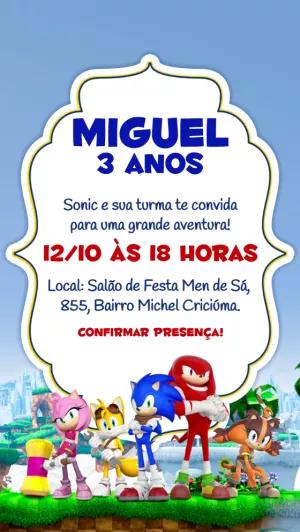 Convite de Aniversário Sonic e sua Turma para Editar Online