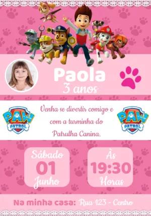 Convite Aniversário Patrulha Canina com Foto para Editar Online