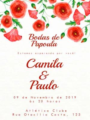 Convite Bodas de Papoula Floral para Editar Online