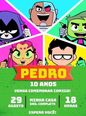 Convite de Aniversário Jovens Titãs com Personagens para Editar
