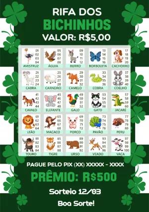 Cartela de Rifa dos Bichinhos Editável para Sorteio