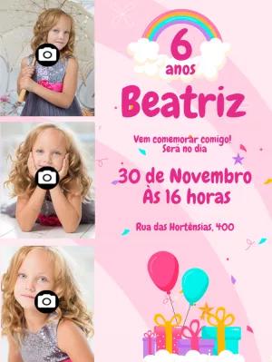Convite de Aniversário com Colagem de Fotos para Editar