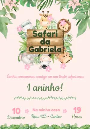 Convite Aniversário Safari Baby com Animais Fofos para Editar