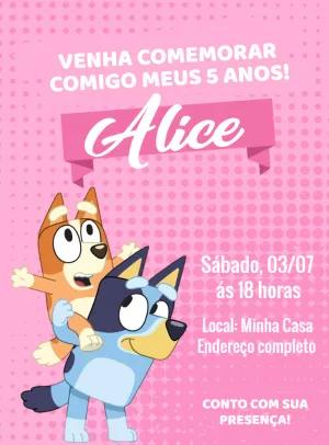 Convite de Aniversário Bluey e Bingo para Editar Online