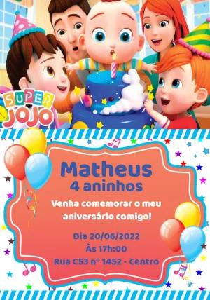 Convite Aniversário Super Jojo com a Família para Editar Online