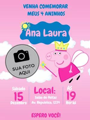 Convite de Aniversário Peppa Pig com Foto para Editar