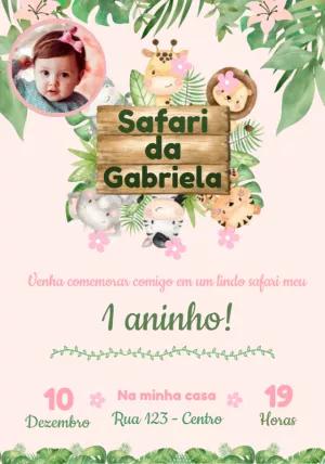 Convite Aniversário Safari Baby com Foto para Editar Online