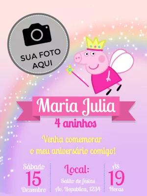 Convite Aniversário Peppa Pig com Foto para Editar Online