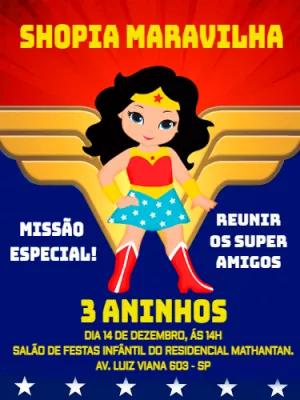 Convite Aniversário Mulher Maravilha para Editar Online