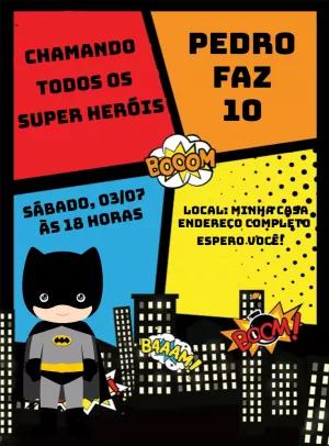 Convite Aniversário Batman Gibi para Editar e Imprimir
