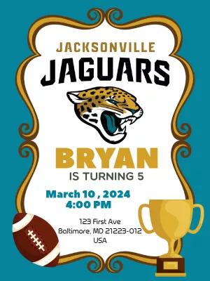 Editable Jacksonville Jaguars Birthday Party Invitation