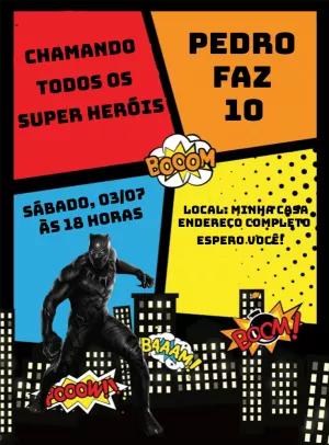 Convite Aniversário Pantera Negra para Editar Online