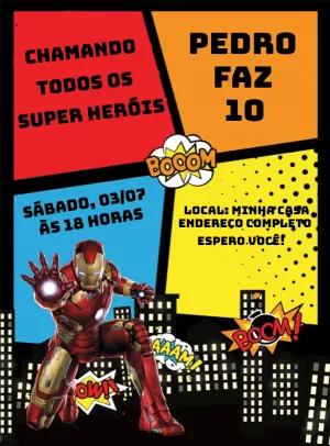 Convite de Aniversário Homem de Ferro para Editar Online