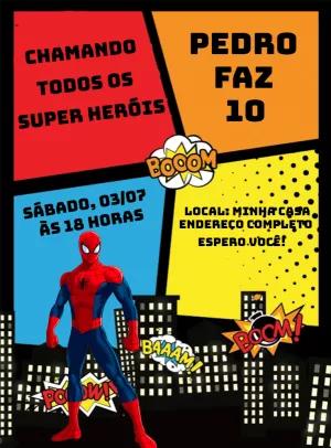 Convite Aniversário Homem Aranha Estilo HQ para Editar Online