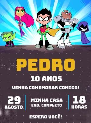 Convite de Aniversário Jovens Titãs com Personagens para Editar