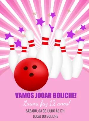 Convite de Aniversário Boliche Rosa para Editar Online