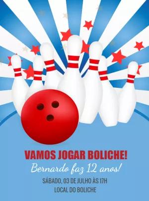 Convite de Aniversário Boliche com Pinos e Bola para Editar