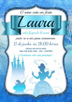 Convite Aniversário Cinderela Azul para Editar Online