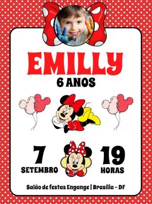 Convite Aniversário Minnie Mouse com Foto para Editar Online