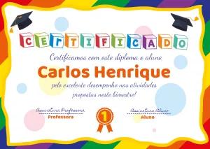 Certificado Escolar Colorido para Editar Online