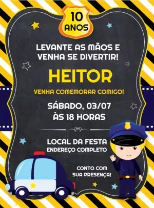 Convite Aniversário Policial Infantil para Editar Online