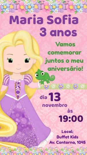 Convite de Aniversário Enrolados com Rapunzel para Editar Online