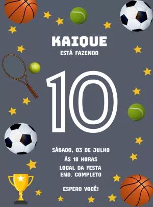 Convite Aniversário Esportes com Bolas para Editar Online