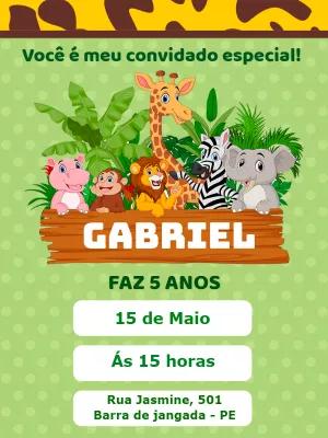Convite Aniversário Safari com Animais para Editar Online