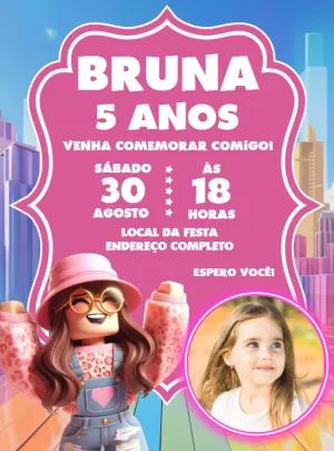 Convite Aniversário Roblox Rosa com Foto para Editar Online