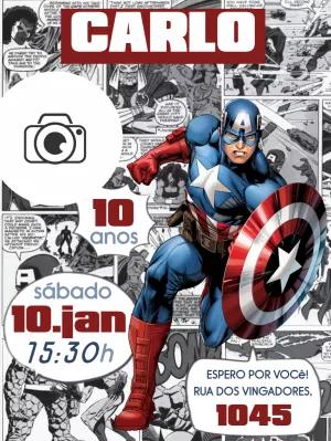 Convite Capitão América Quadrinhos com Foto para Editar Online