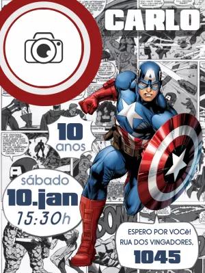 Convite Aniversário Capitão América Quadrinhos com Foto para Editar