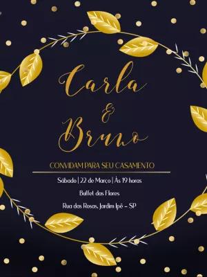 Convite de Casamento Folhagens Dourado para Editar Online