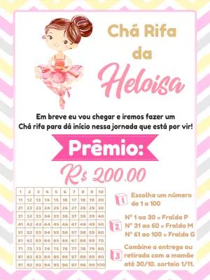 Convite Chá Rifa Bailarina Delicada para Editar Online