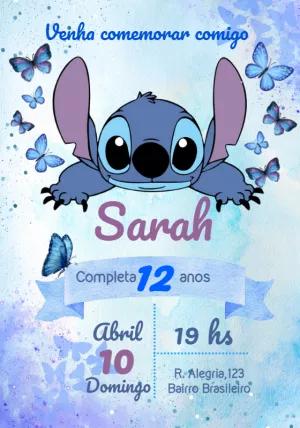 Convite de Aniversário Stitch com Borboletas para Editar