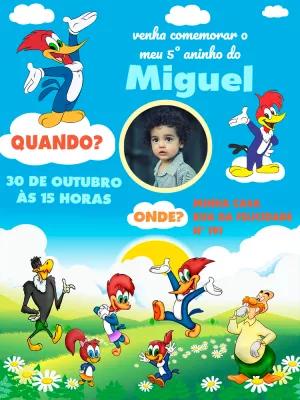 Convite Aniversário Pica Pau com Foto para Editar Online
