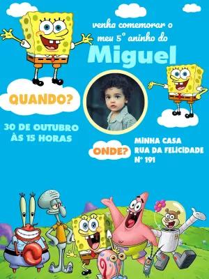 Convite Aniversário Bob Esponja com Foto para Editar Online