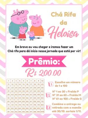 Convite Chá Rifa Peppa Pig para Editar Online