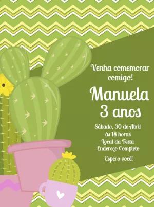 Convite de Aniversário Tema Cactos para Editar Online