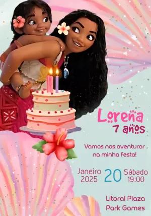 Convite de Aniversário Moana Baby e Adulta para Editar Online