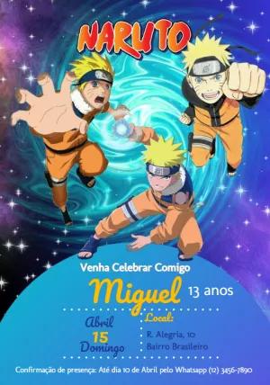 Convite de Aniversário Naruto para Editar e Imprimir Online