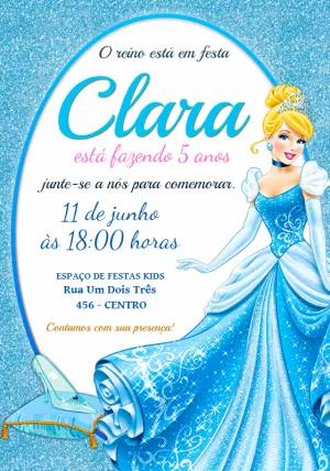 Convite de Aniversário Cinderela para Editar Online