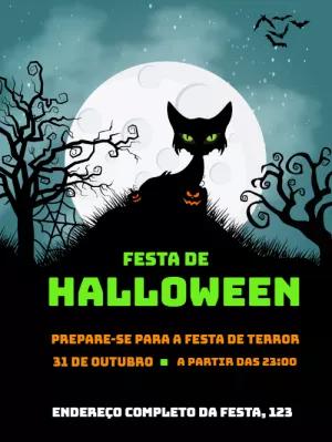 Convite de Halloween com Gato Preto para Editar Online