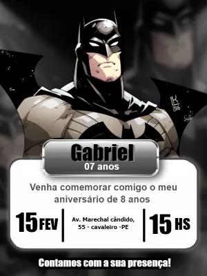 Convite Aniversário Batman do Herói Morcego para Editar